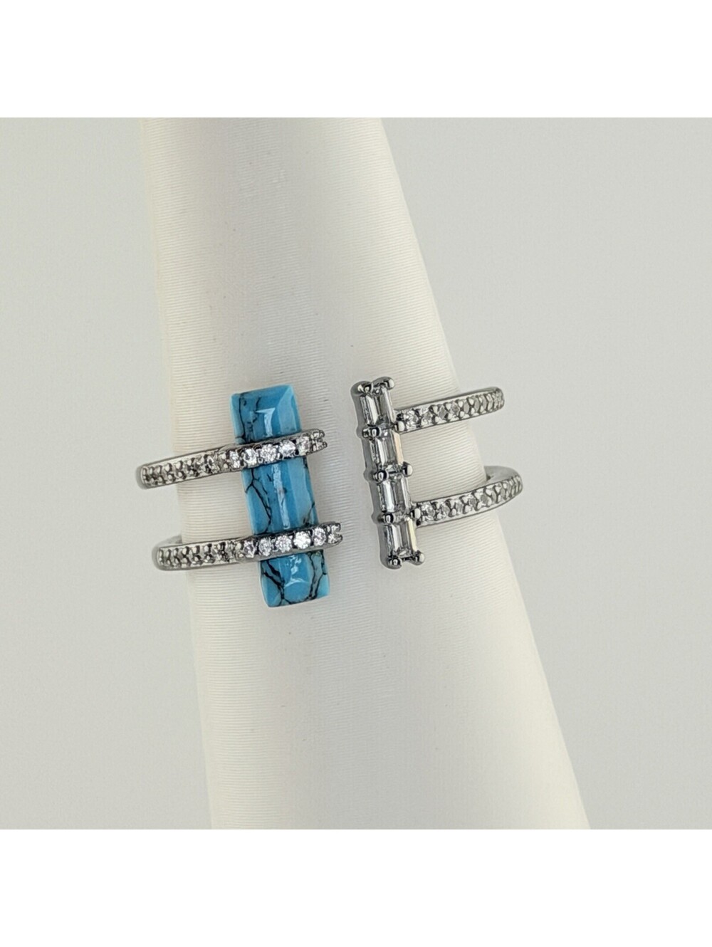Bomb Party Ring Sz 10 "Open To Full Glam Ahead" Turquoise on Hematite RG53316